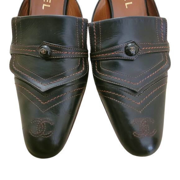 Chanel Vintage Black Leather CC Logo Kitten Heel Slip-On Mules 36.5 6 Heels - Picture 3 of 15